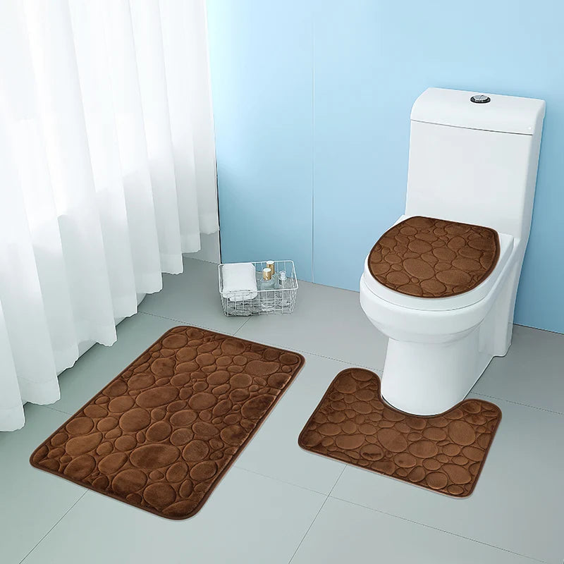 Solid Color Bathroom Floor Mat Three-piece Set