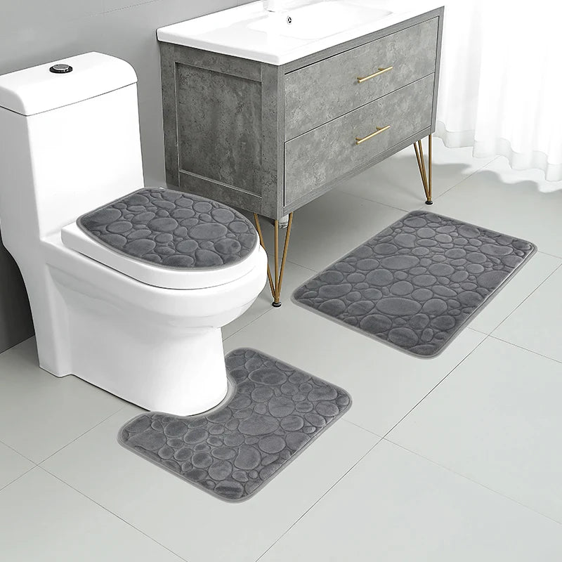 Solid Color Bathroom Floor Mat Three-piece Set