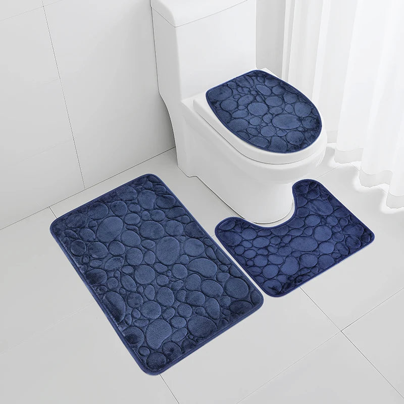 Solid Color Bathroom Floor Mat Three-piece Set