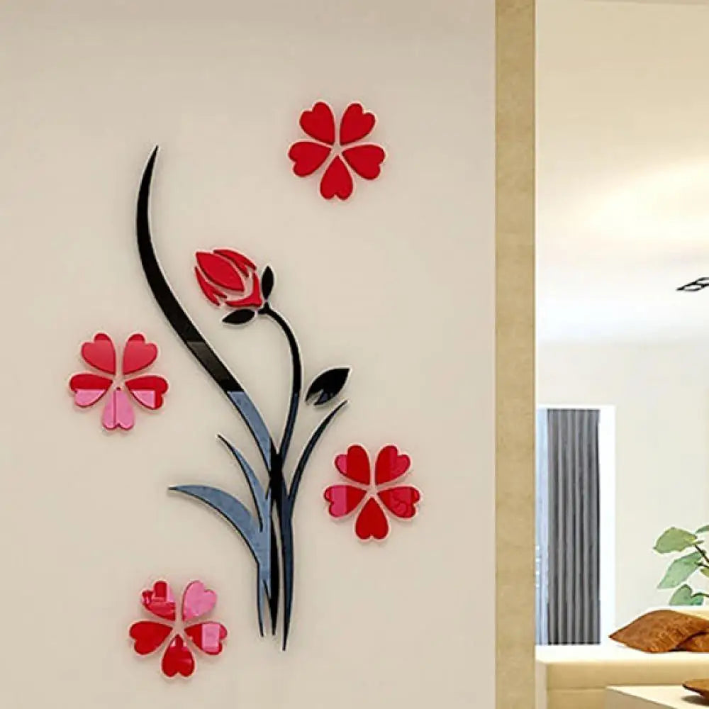 3D Acrylic Flower Vase Wall Sticker