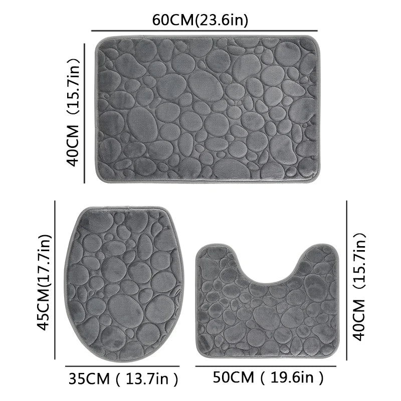 Solid Color Bathroom Floor Mat Three-piece Set