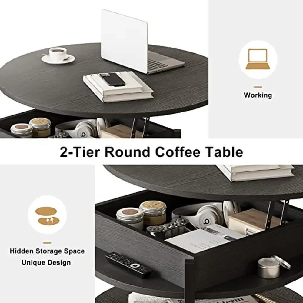 Round Farmhouse Coffee Table with Hidden Storage