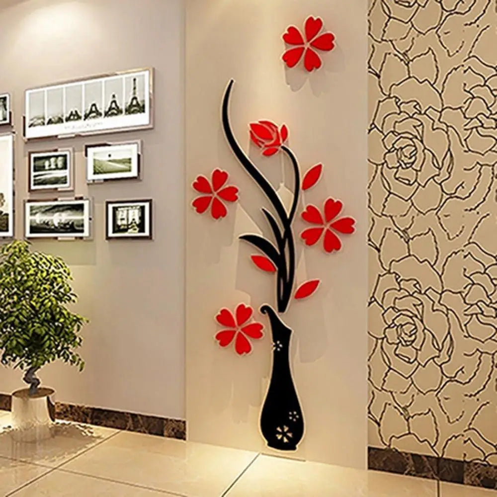 3D Acrylic Flower Vase Wall Sticker