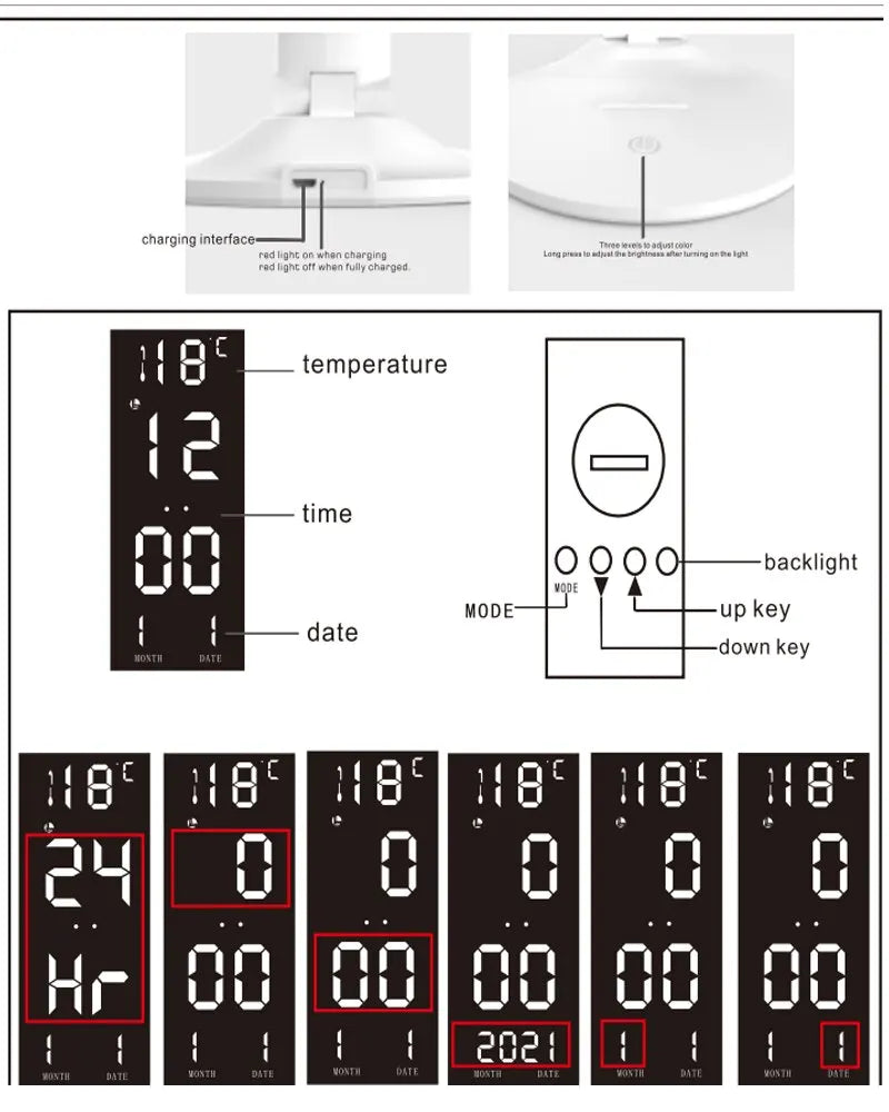LED Clock Dimmable Desk Lamp