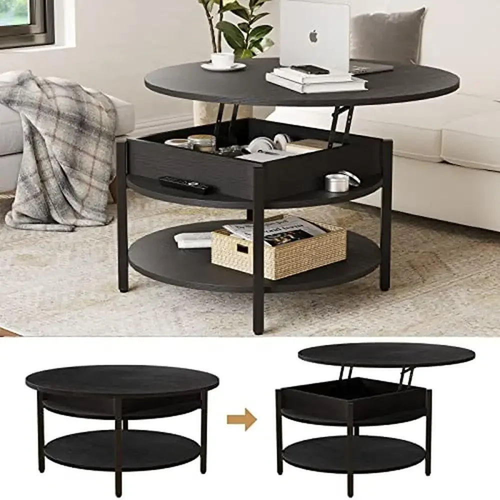 Round Farmhouse Coffee Table with Hidden Storage