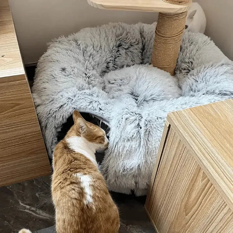 PurrNest: Plush Cat Tunnel & Donut Bed Combo