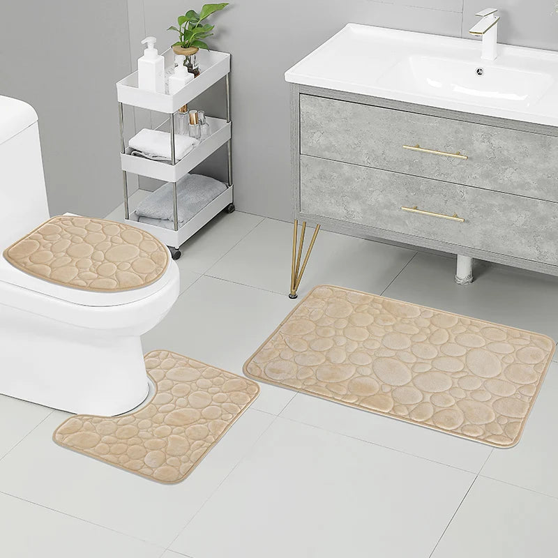 Solid Color Bathroom Floor Mat Three-piece Set