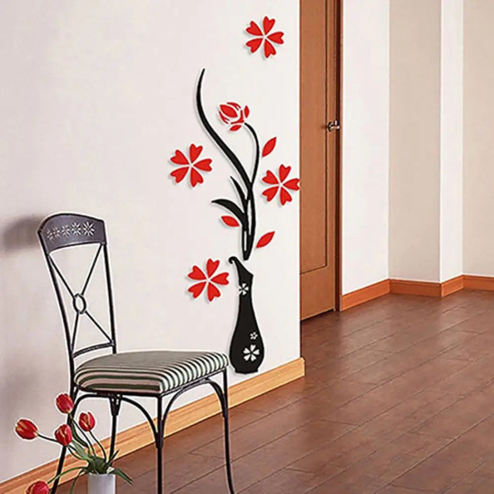3D Acrylic Flower Vase Wall Sticker