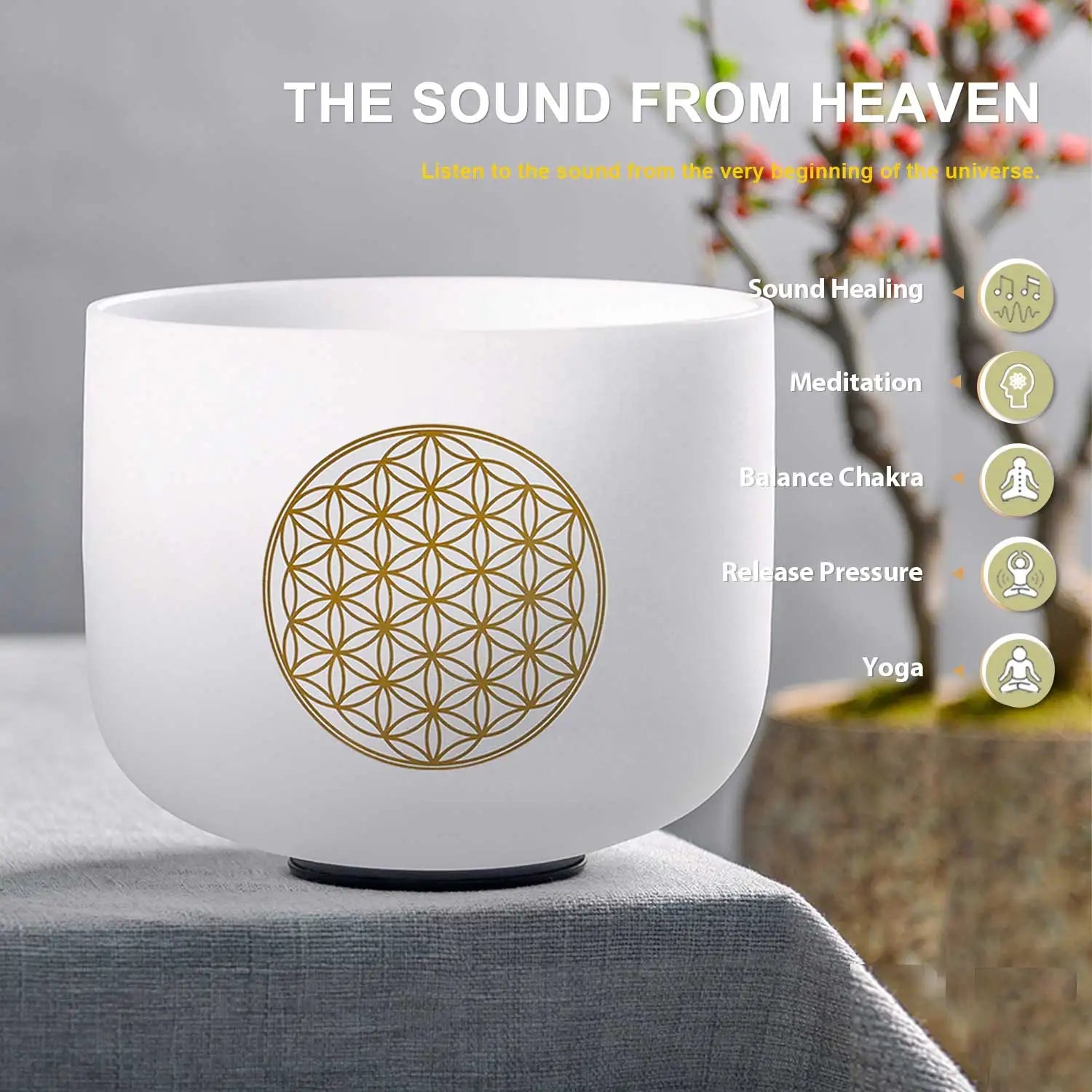 Life Flower Design Crystal Singing Bowl