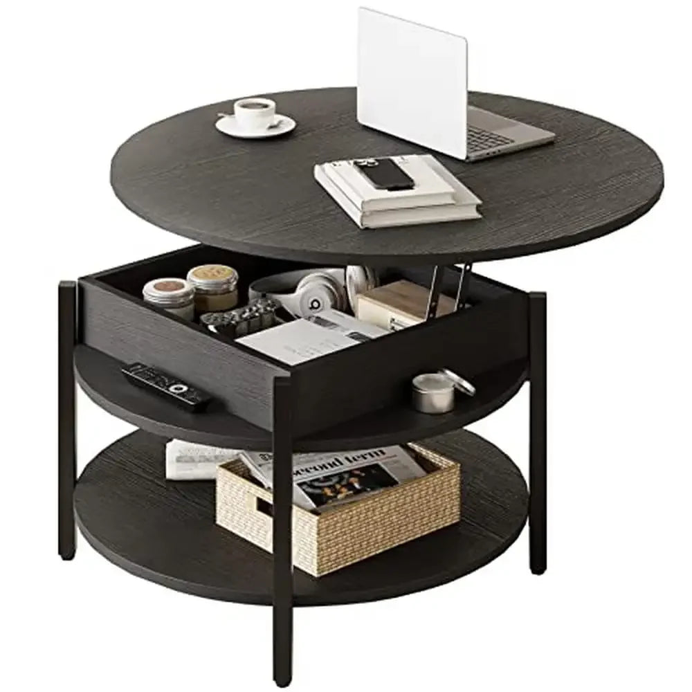 Round Farmhouse Coffee Table with Hidden Storage