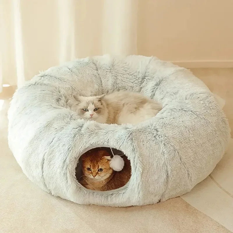 PurrNest: Plush Cat Tunnel & Donut Bed Combo