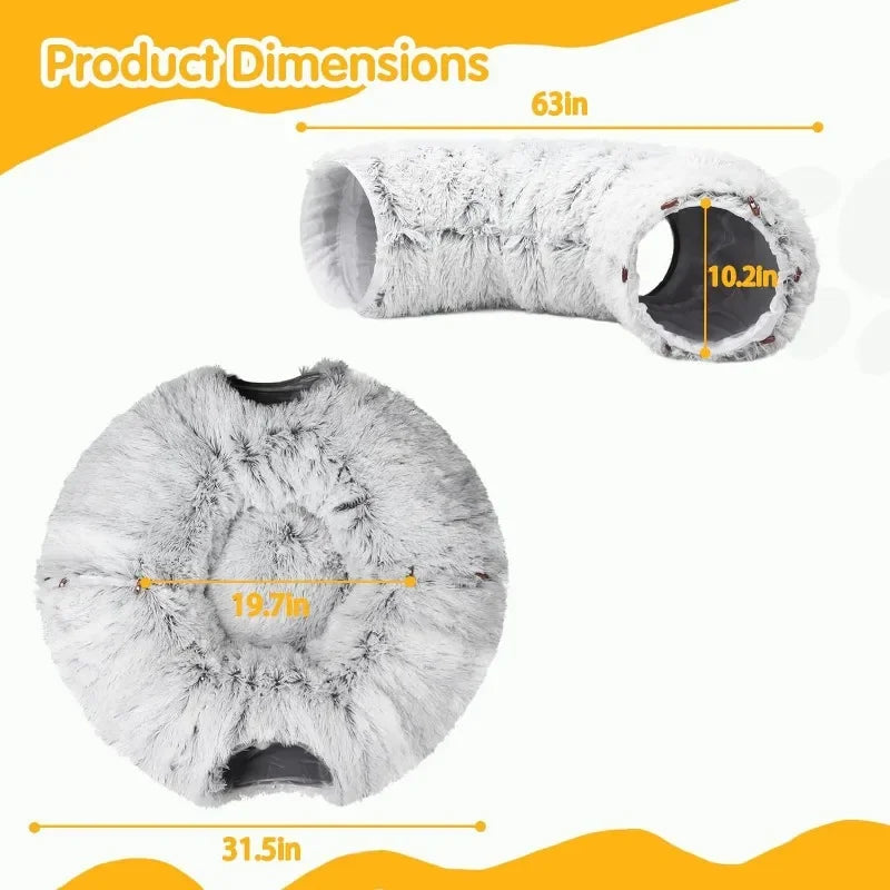 PurrNest: Plush Cat Tunnel & Donut Bed Combo