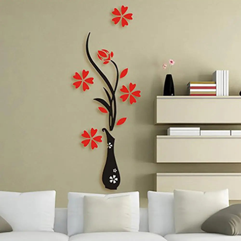 3D Acrylic Flower Vase Wall Sticker