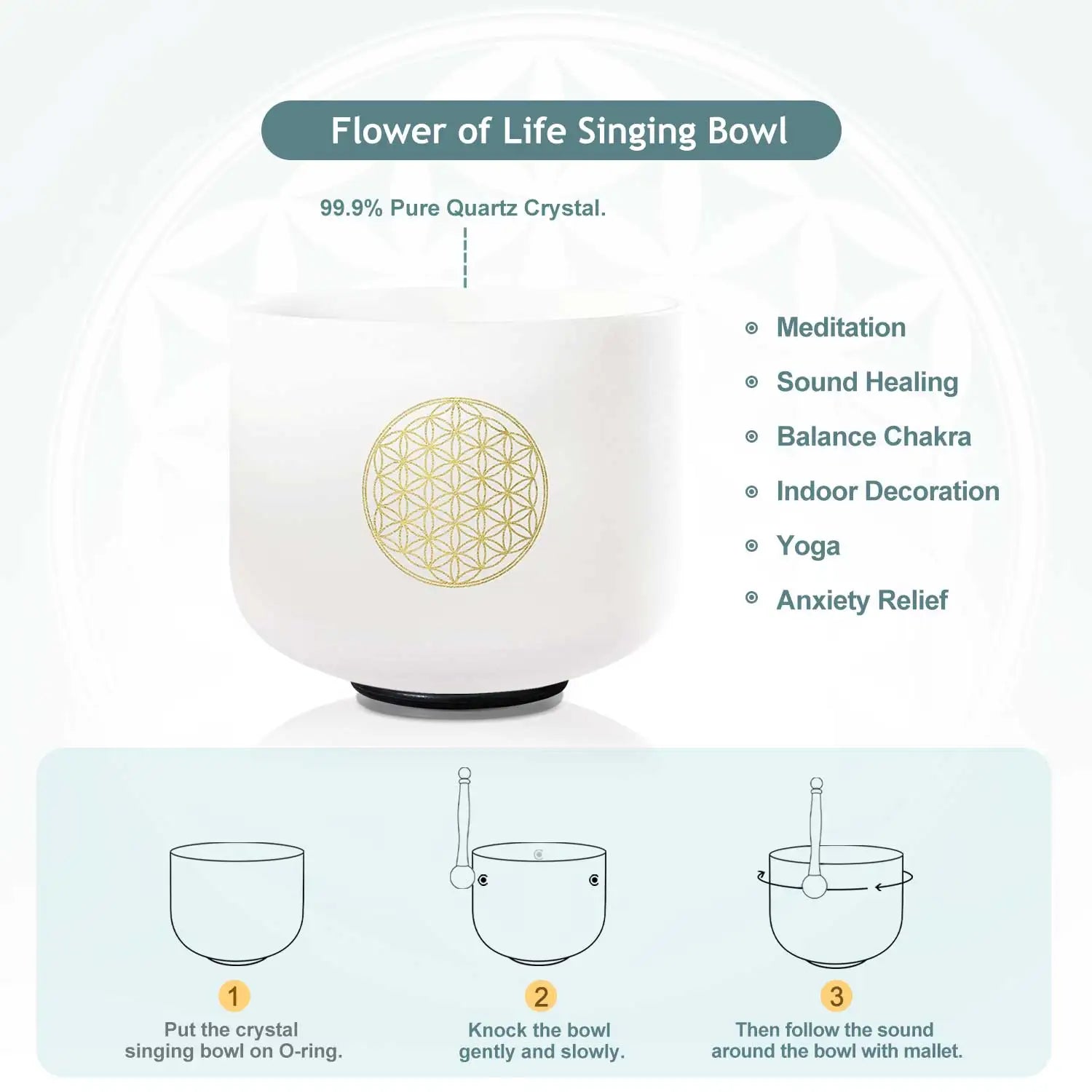 Life Flower Design Crystal Singing Bowl