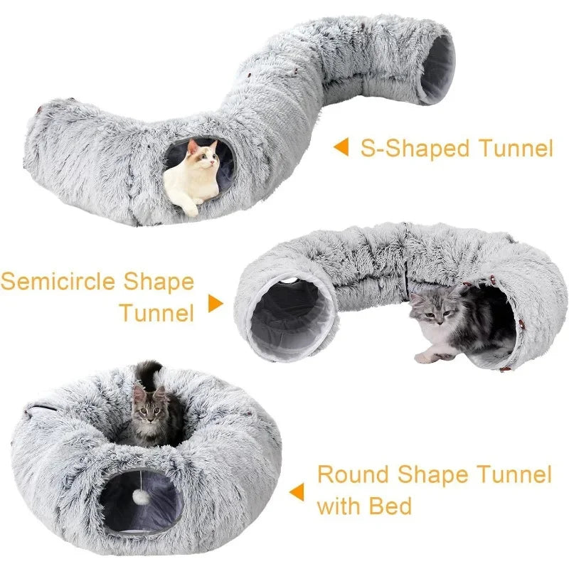 PurrNest: Plush Cat Tunnel & Donut Bed Combo