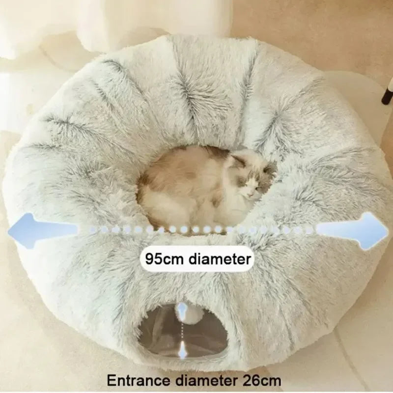 PurrNest: Plush Cat Tunnel & Donut Bed Combo