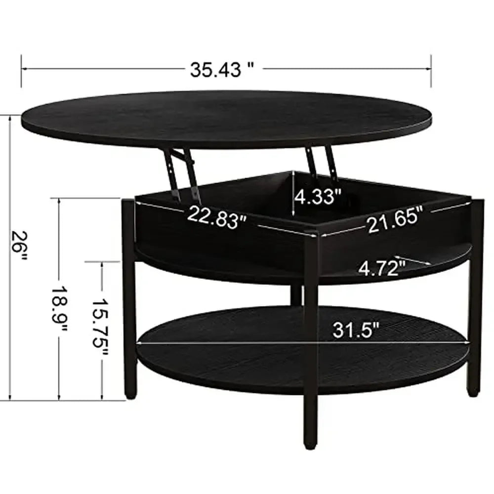 Round Farmhouse Coffee Table with Hidden Storage