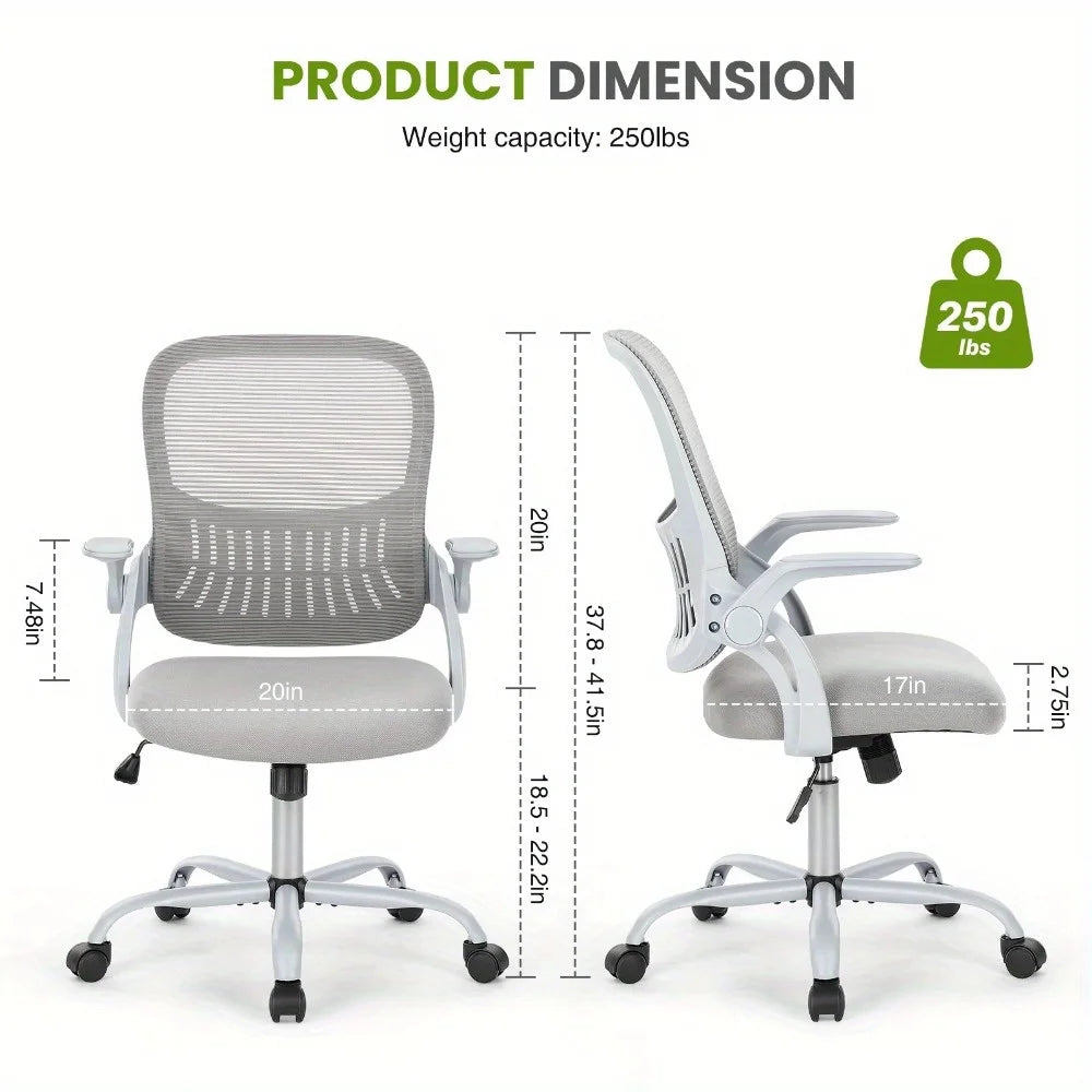 Mesh Office Chair with Adjustable Armrests, Lumbar Support, and Mid-Back Design for Home & Desk Use with Smooth-Rolling Wheels