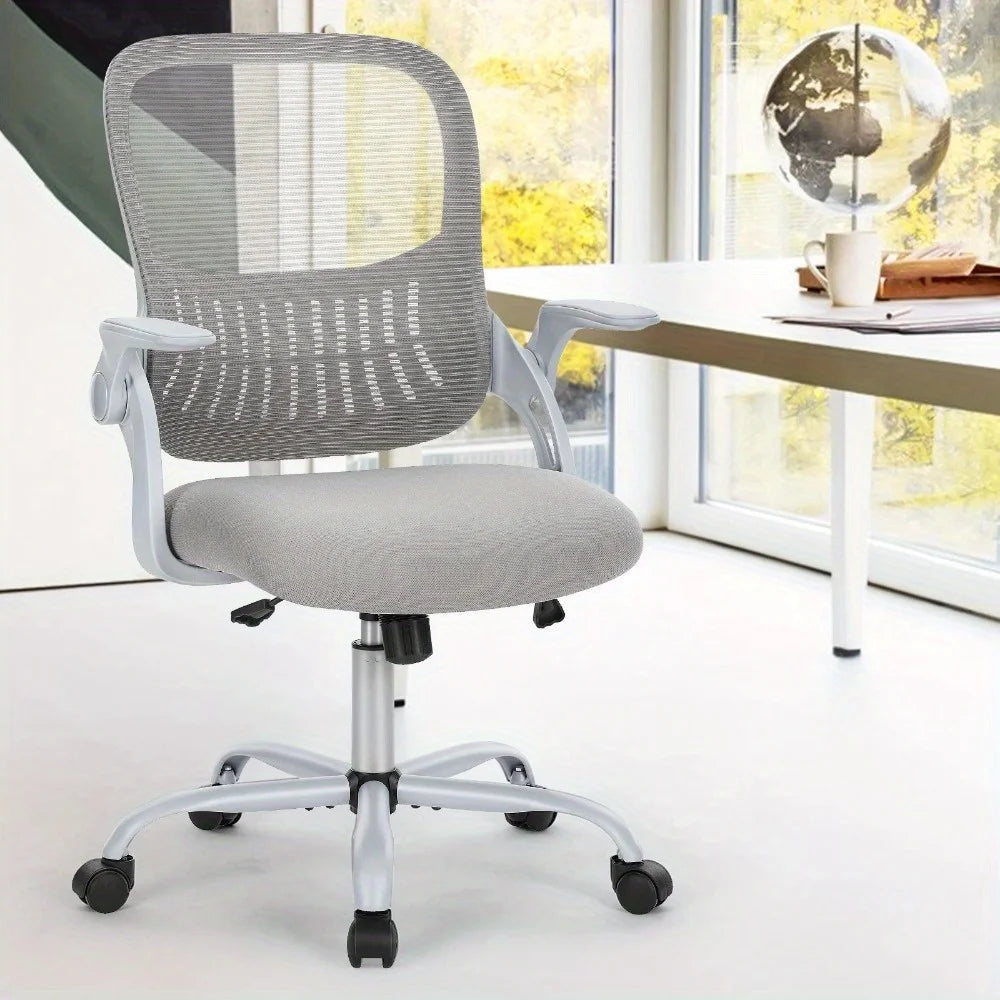 Mesh Office Chair with Adjustable Armrests, Lumbar Support, and Mid-Back Design for Home & Desk Use with Smooth-Rolling Wheels