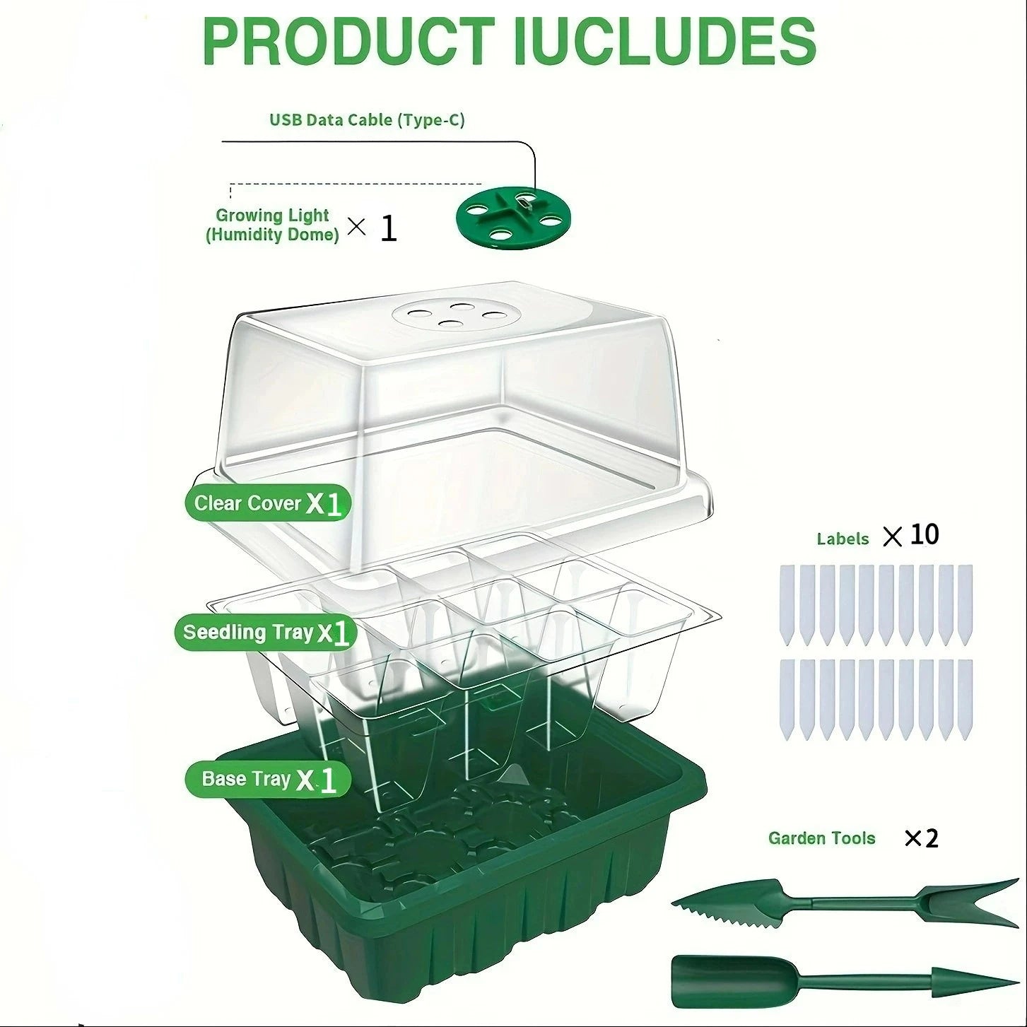 Seed Starter Tray with Grow Lights & Humidity Dome