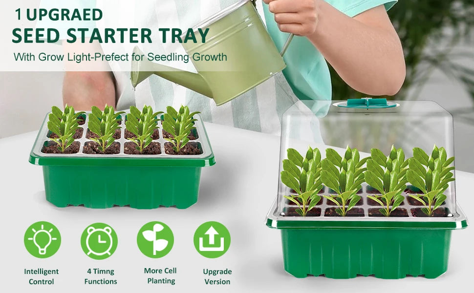 Seed Starter Tray with Grow Lights & Humidity Dome