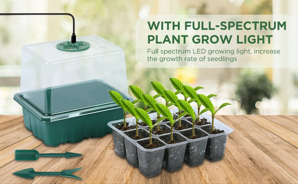 Seed Starter Tray with Grow Lights & Humidity Dome