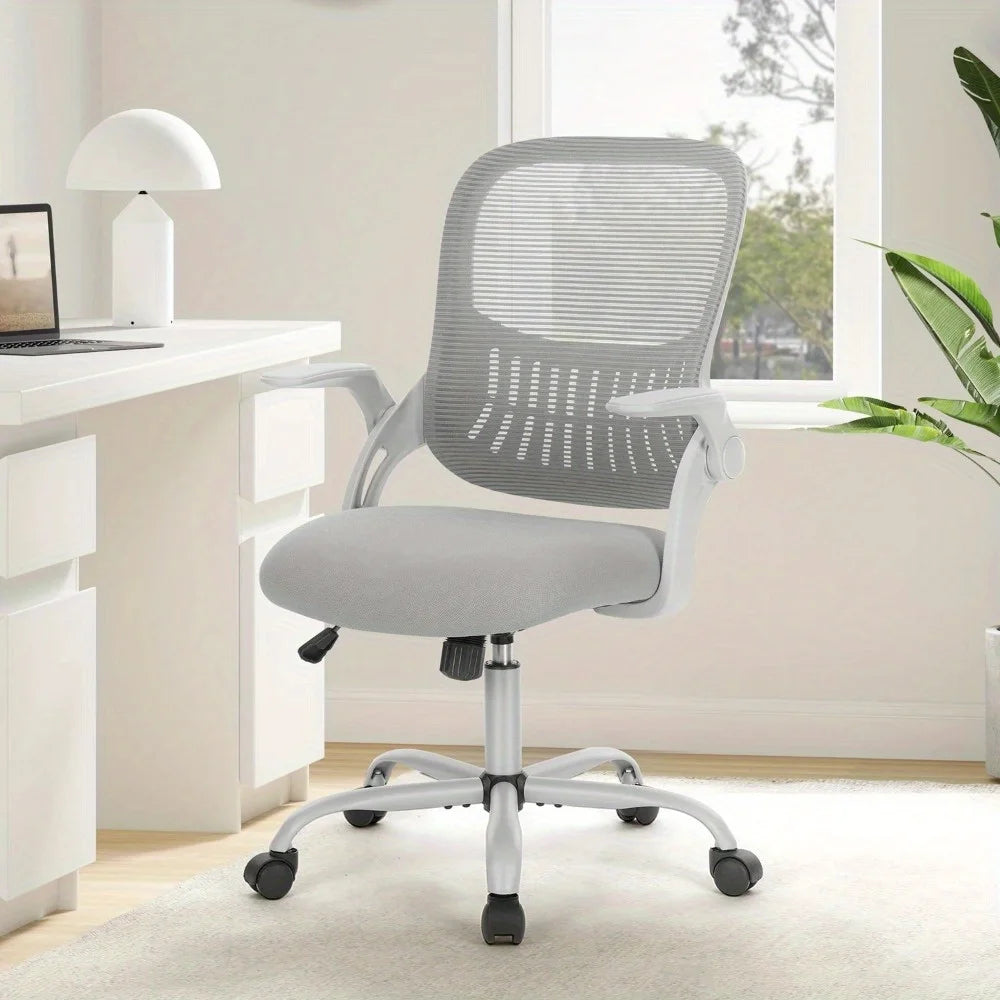 Mesh Office Chair with Adjustable Armrests, Lumbar Support, and Mid-Back Design for Home & Desk Use with Smooth-Rolling Wheels