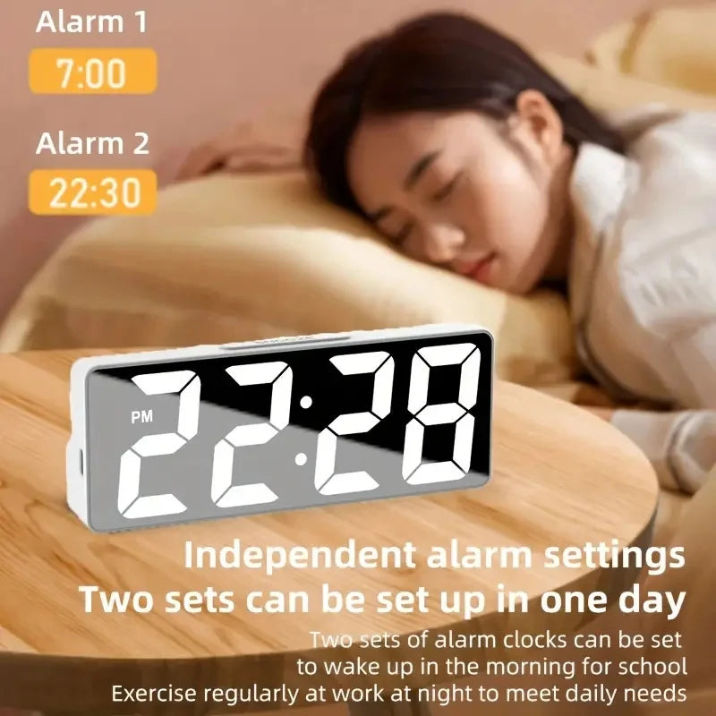 BrightCore: Smart LED Alarm Clock with Temp & Dual Format Time