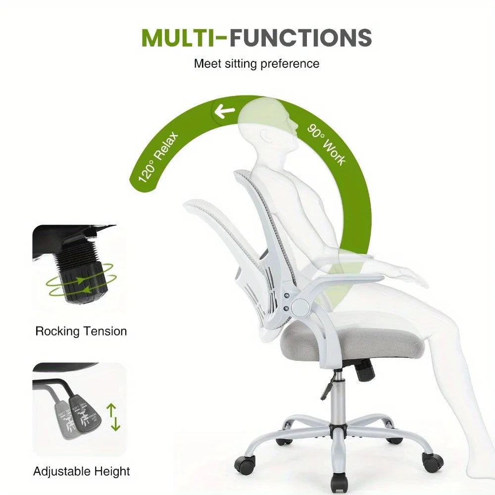 Mesh Office Chair with Adjustable Armrests, Lumbar Support, and Mid-Back Design for Home & Desk Use with Smooth-Rolling Wheels