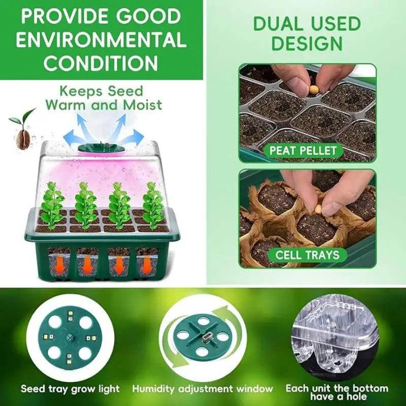 Seed Starter Tray with Grow Lights & Humidity Dome