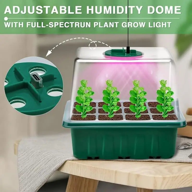 Seed Starter Tray with Grow Lights & Humidity Dome