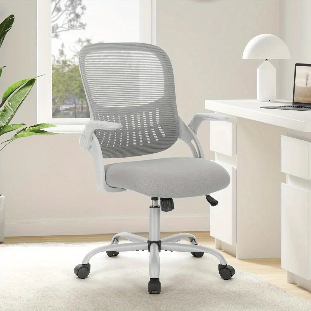 Mesh Office Chair with Adjustable Armrests, Lumbar Support, and Mid-Back Design for Home & Desk Use with Smooth-Rolling Wheels